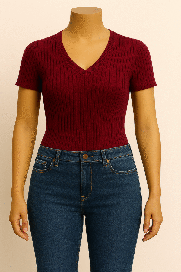 Blusa com Decote V em Manga Canelada 15 Peças