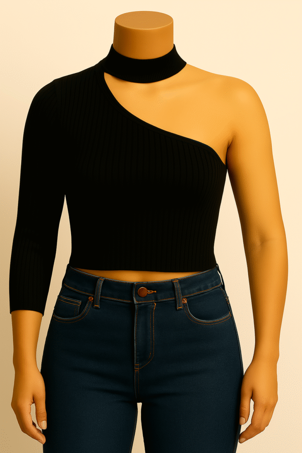 Cropped com Gola Em Manga Canelada 25 Peças